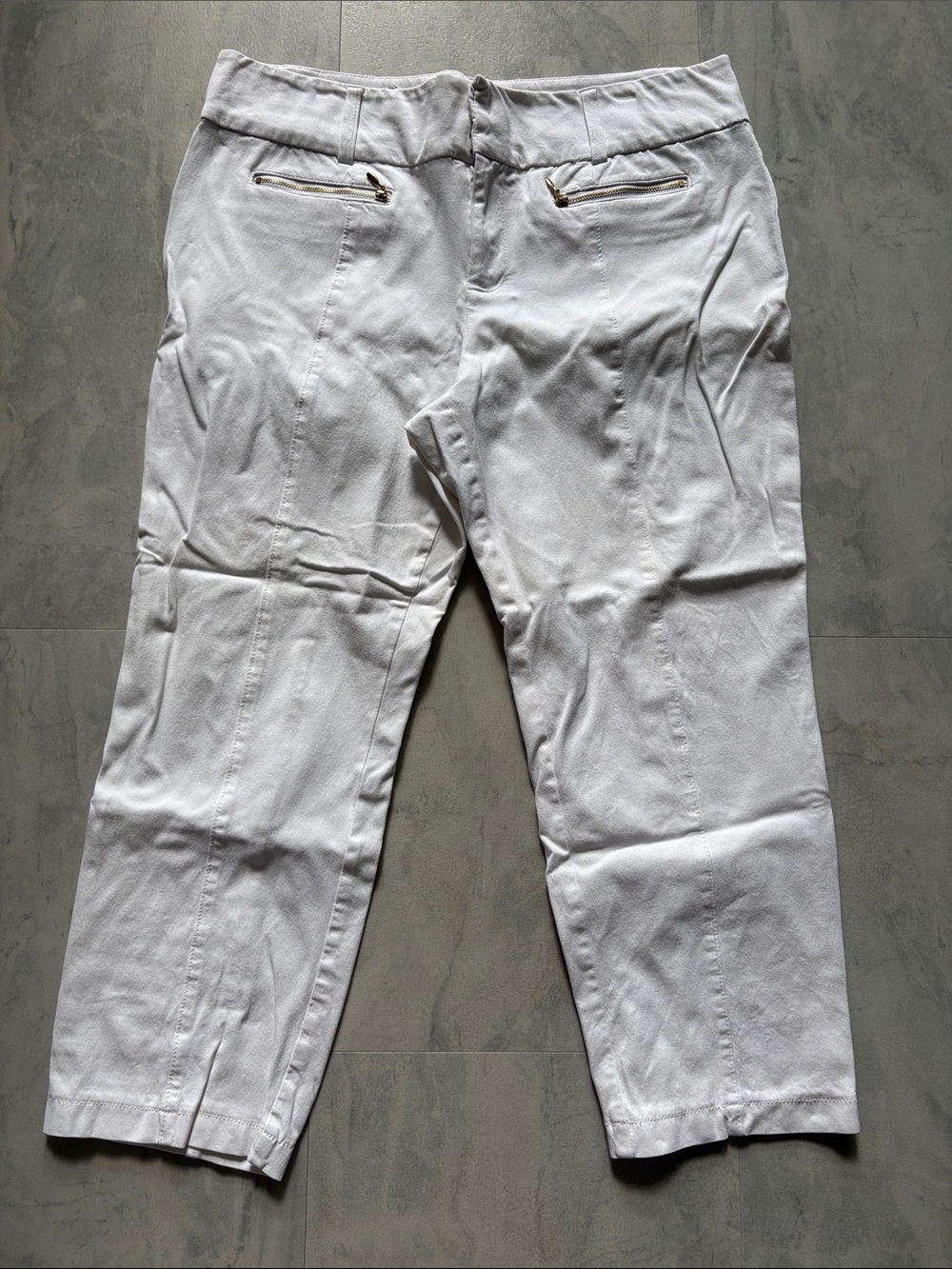 INC ankle crop pants white stretch Center seams wide structured waistband NWOT